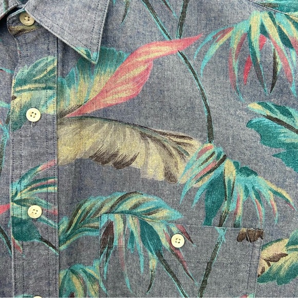 GANT White Water Chambray Short Sleeve Shirt Floral 100% Cotton Blue Size Medium - Picture 5 of 13